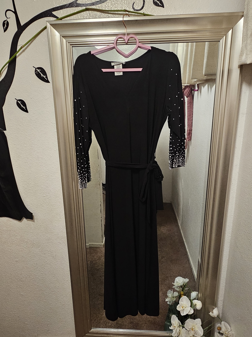 Chaus Black Maxi Wrap Dress with Crystal-Accent Sleeves